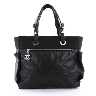 Chanel Biarritz Pocket Tote Quilted Coated Canvas Large Black 2596901