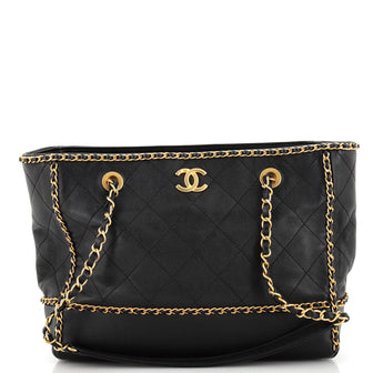 Chanel Chain Around Lines Shopping Tote Quilted Calfskin Small