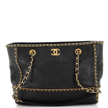 Chanel Chain Around Lines Shopping Tote Quilted Calfskin Small