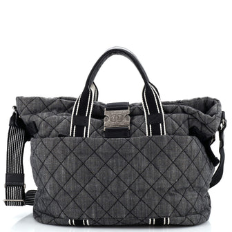 Chanel Airlines Buckle Tote Quilted Denim Large