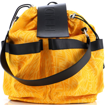 Fendi Double Pocket Drawstring Backpack Zucca Canvas with Leather