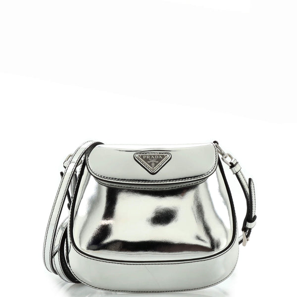 Prada Cleo Flap Shoulder Bag Spazzolato Leather Mini Silver 2597974