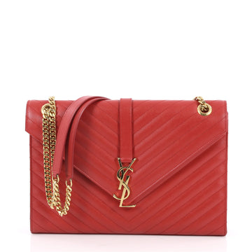Saint Laurent Classic Monogram Satchel Matelasse Chevron Leather Large Red  2598001