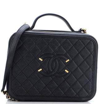 Chanel Filigree Vanity Case Quilted Caviar Large