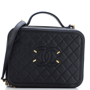 Chanel Filigree Vanity Case Quilted Caviar Large