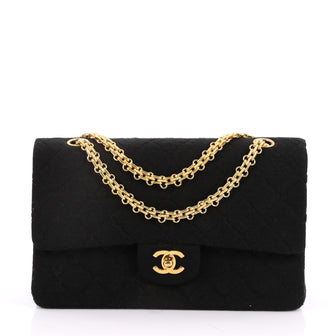Chanel Vintage Bijoux Chain Double Flap Bag Quilted Jersey Medium Black 2598502