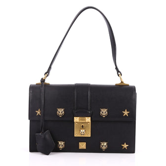 Gucci Cat Lock Shoulder Bag Leather Small Black 2598604