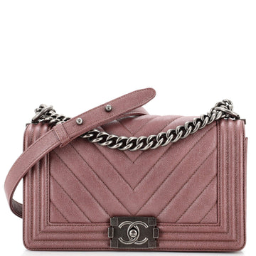 Chanel Boy Flap Bag Chevron Iridescent Caviar Old Medium