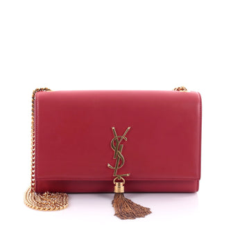 Saint Laurent Classic Monogram Tassel Crossbody Bag Leather Medium Red 2599302