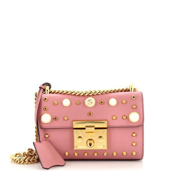 Gucci Pearly Padlock Shoulder Bag Studded Leather Small