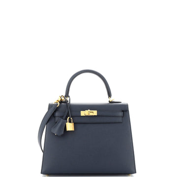 Hermes Kelly Handbag Blue Epsom with Gold Hardware 25