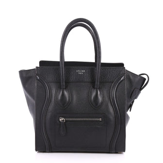 Celine Luggage Handbag Grainy Leather Micro Black 2599801