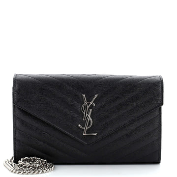 Saint Laurent Classic Monogram Wallet on Chain Matelasse Chevron Leather Medium