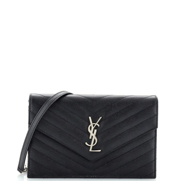 Saint Laurent Classic Monogram Wallet on Chain Matelasse Chevron Leather Small
