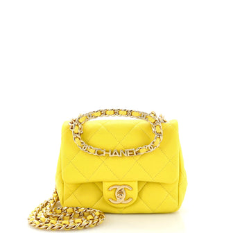 Chanel Oval Logo Chain Handle Flap Bag Quilted Lambskin Mini