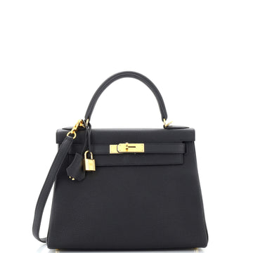 Hermes Kelly Handbag Black Togo with Gold Hardware 28