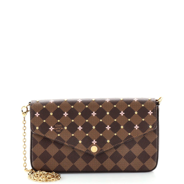 Louis Vuitton Felicie Pochette Flower Printed Studded Damier Brown