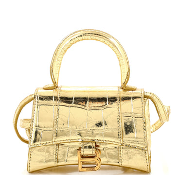 Balenciaga Hourglass Top Handle Bag Crocodile Embossed Leather Mini