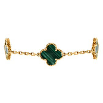 Van Cleef & Arpels Vintage Alhambra 5 Motifs Bracelet 18K Yellow Gold and Malachite