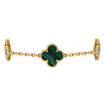 Van Cleef & Arpels Vintage Alhambra 5 Motifs Bracelet 18K Yellow Gold and Malachite