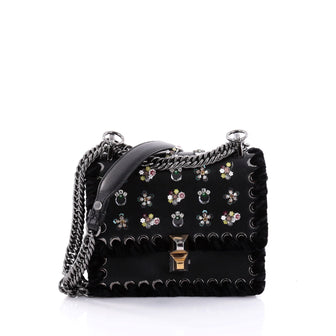 Fendi Kan I Handbag Embroidered Studded Leather Small Balck 2601901