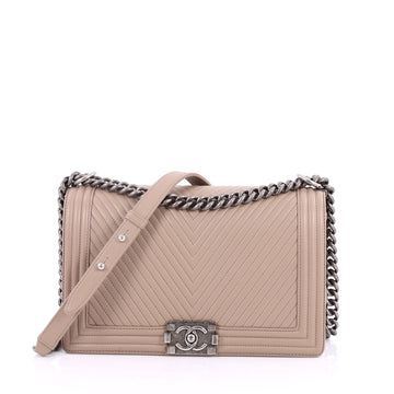 Chanel Boy Flap Bag Chevron Calfskin New Medium Neutral 2602401