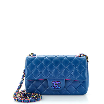 Chanel Classic Single Flap Bag Quilted Lambskin with Rainbow Hardware Mini