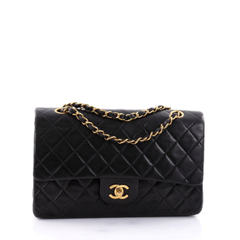 Chanel Vintage Classic Double Flap Bag Quilted Lambskin Medium Black 2602901
