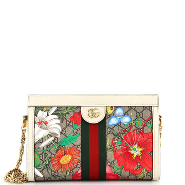 Gucci Ophidia Chain Shoulder Bag Flora GG Coated Canvas Small