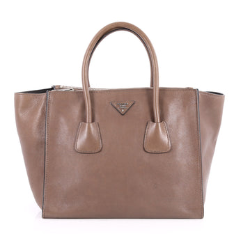 Prada Twin Pocket Tote Glace Calf Small Brown 2603501