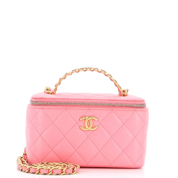 Chanel Pick Me Up Logo Handle Vanity Case with Chain Quilted Caviar Small