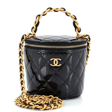 Chanel Woven Chain Top Handle Vanity Bucket Bag Quilted Patent