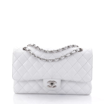 Chanel Vintage Classic Double Flap Bag Quilted Caviar Medium White 2604601