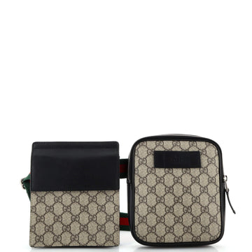 Gucci Double Web Belt Bag GG Coated Canvas with Leather