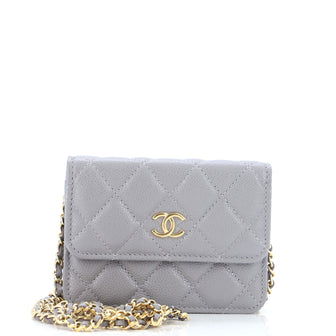 Chanel Miss Coco Strap Flap Clutch with Chain Quilted Caviar Mini