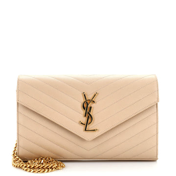 Saint Laurent Classic Monogram Wallet on Chain Matelasse Chevron Leather Medium