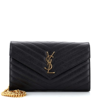 Saint Laurent Classic Monogram Wallet on Chain Matelasse Chevron Leather Medium