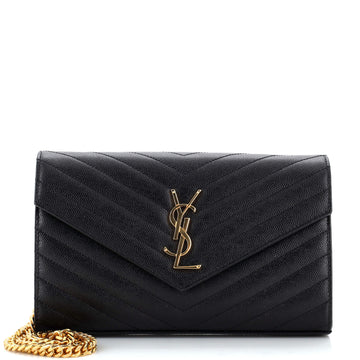 Saint Laurent Classic Monogram Wallet on Chain Matelasse Chevron Leather Medium