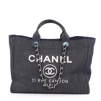 Chanel Deauville Chain Tote Canvas Large Blue 2606001