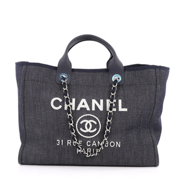Chanel Deauville Chain Tote Canvas Large Blue 2606001