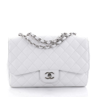 Chanel Classic Single Flap Bag Quilted Caviar Jumbo White 2606401