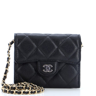 Chanel Classic Flap Card Holder on Chain Quilted Caviar Mini