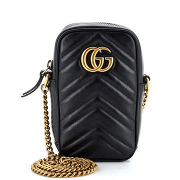 Gucci GG Marmont Vertical Phone Crossbody Bag Matelasse Leather Mini