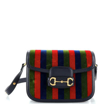 Gucci Horsebit 1955 Shoulder Bag Striped Velvet and Leather Small
