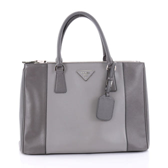 Prada Bicolor Double Zip Lux Tote Saffiano Leather Medium Gray 2607603