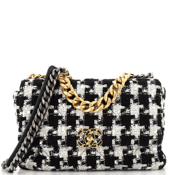 Chanel 19 Flap Bag Quilted Houndstooth Tweed and Ribbon Large