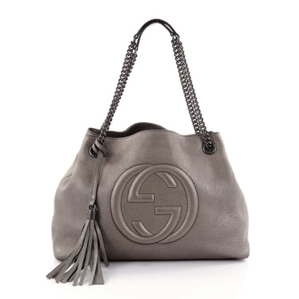 Gucci Soho Chain Strap Shoulder Bag Leather Medium Gray 2607801