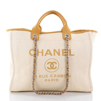 Chanel Deauville Chain Tote Canvas Large Yellow 2607902