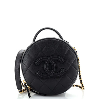 Chanel Round Vanity With Chain Quilted Caviar Small