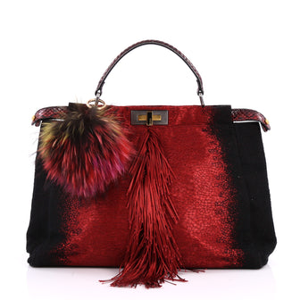 Fendi Fringe Peekaboo Handbag Textile with Python Large Red 2608601